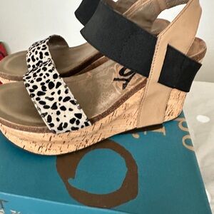 OTBT Wedge Sandals in Black, Beige and Leopard